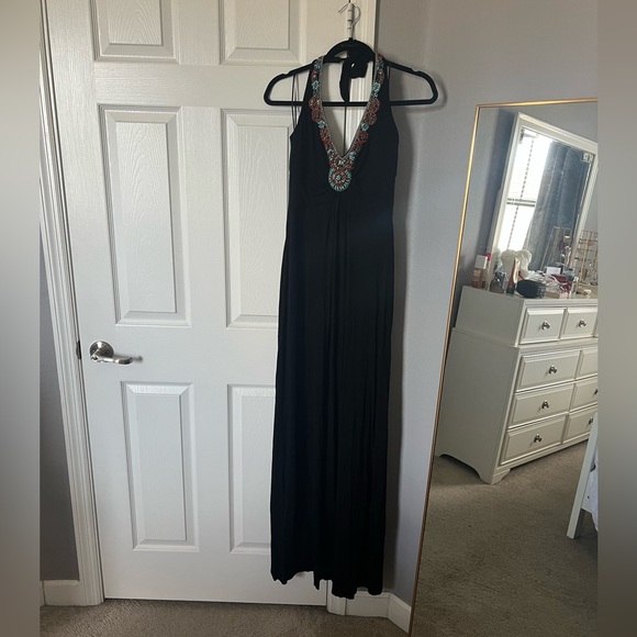Cache Dresses & Skirts - Black Beaded Halter Neck Dress